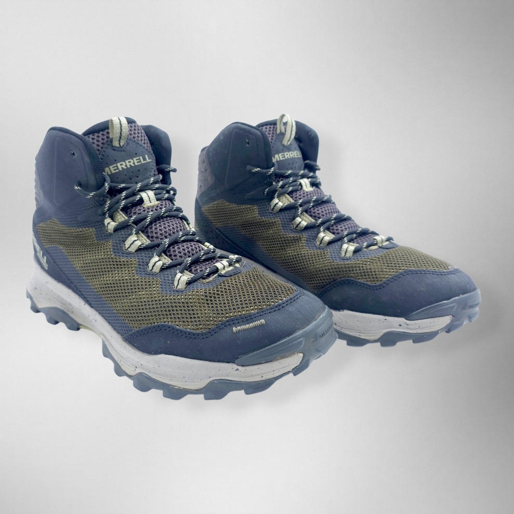 Merrell Mens Speed Strike Mid Waterproof Trail Hiking Boots Olive Black Gray 10